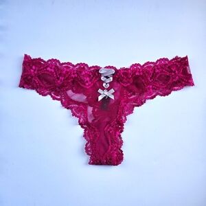 NWOT Victoria's Secret Lace Thong (Fuschia, Size Small)